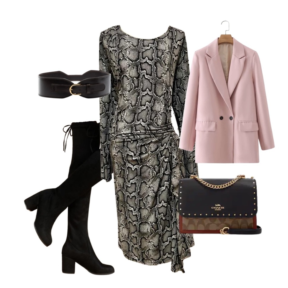 Michael Kors Faux Snakeskin Logo Plate Wrap Dress
